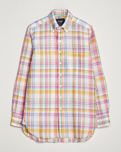 Men |  | Drake's | Checked Button Down Linen Shirt Multi
