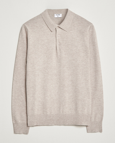 Men |  | Filippa K | Knitted Polo Shirt Beige Melange