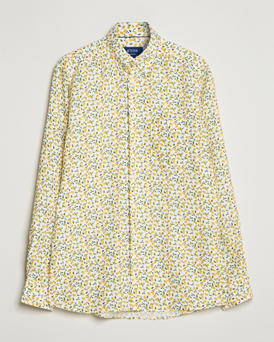 Men |  | Eton | Lemon Print  Contemporary Linen Shirt Yellow 