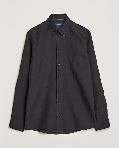 Men |  | Eton | Slim Fit Linen Shirt Black