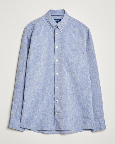 Men | Eton | Eton | Slim Fit Linen Shirt Mid Blue