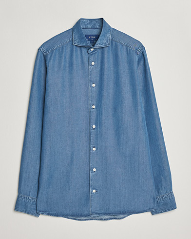 Men |  | Eton | Light Denim Tencel Shirt Navy Blue