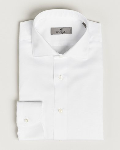 Men | Dark Suit | Canali | Slim Fit Linen Shirt White