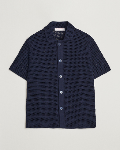 Men | Short Sleeve Shirts | Orlebar Brown | Thomas Crochet Heavy Knitted Cotton Shirt Night Iris