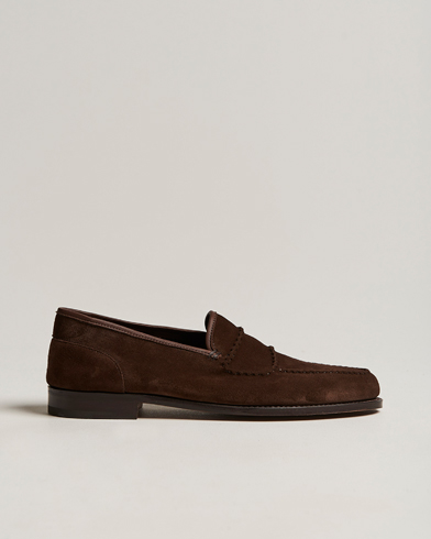 Men | Handmade Shoes | John Lobb | Bath Glove Suede Loafers Dark Brown