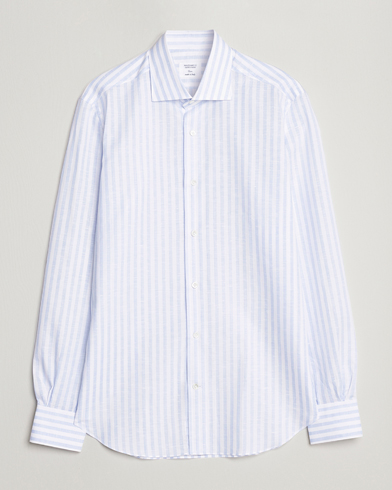 Men |  | Mazzarelli | Soft Cotton/Linen Shirt Light Blue Stripe