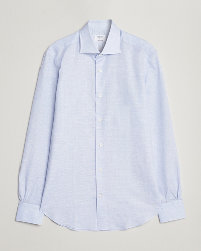 Men | Linen Shirts | Mazzarelli | Soft Cotton/Linen Shirt Light Blue
