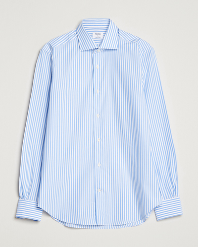Men | Casual | Mazzarelli | Soft Cotton Cut Away Shirt Blue Stripe