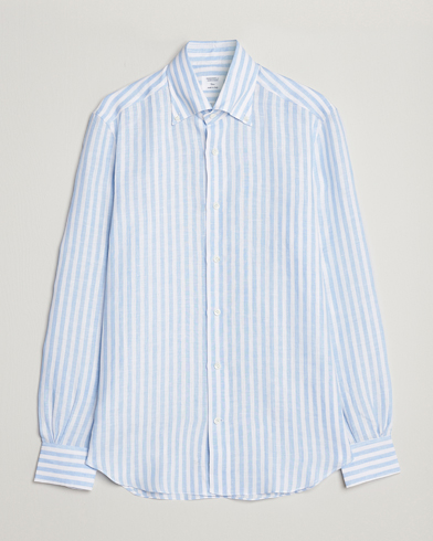 Men | Mazzarelli | Mazzarelli | Soft Linen Button Down Shirt Light Blue Stripe