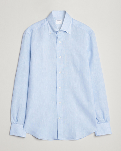 Men |  | Mazzarelli | Soft Linen Button Down Shirt Light Blue
