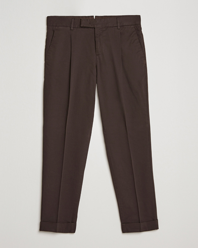 Men |  | PT01 | Slim Fit Pleated Linen Blend Trousers Chocolate