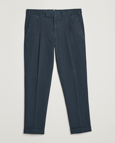 Men |  | PT01 | Slim Fit Pleated Linen Blend Trousers Navy