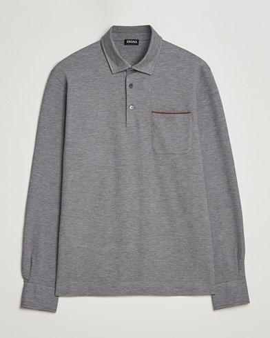 Men | Long Sleeve Polo Shirts | Zegna | Long Sleeve Pocket Polo Heather Grey