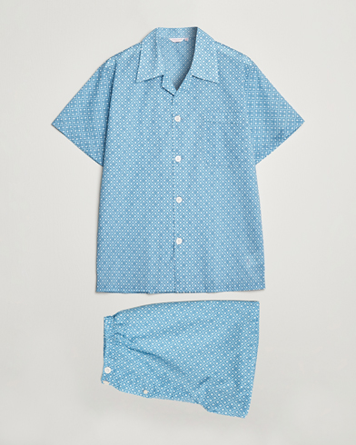 Men |  | Derek Rose | Shortie Printed Cotton Pyjama Set Blue