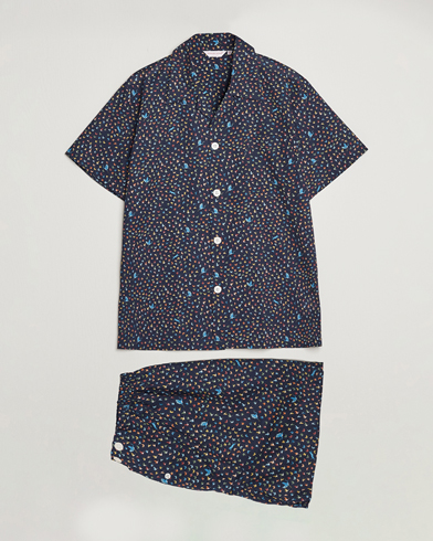 Men | Pyjama Sets | Derek Rose | Shortie Printed Cotton Pyjama Set Navy Multi