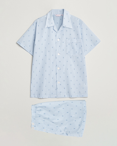 Men | Pyjamas | Derek Rose | Shortie Printed Cotton Pyjama Set Blue