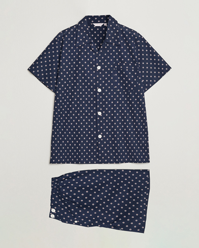 Men |  | Derek Rose | Shortie Printed Cotton Pyjama Set Navy