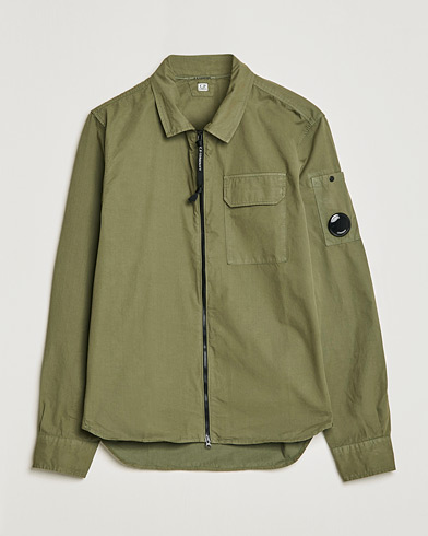 Men | Overshirts | C.P. Company | Garment Dyed Gabardine Zip Shirt Jacket Olive