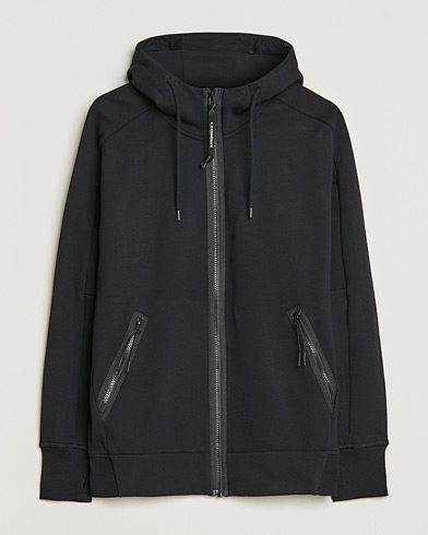 Men | Hooded Sweatshirts | C.P. Company | Diagonal Raised Fleece Full Zip Goggle Hoodie Black
