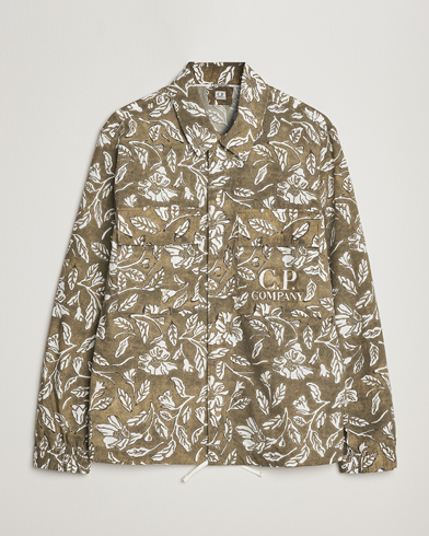 Men | Shirt Jackets | C.P. Company | Garment Dyed Printed Popline Overshirt Olive