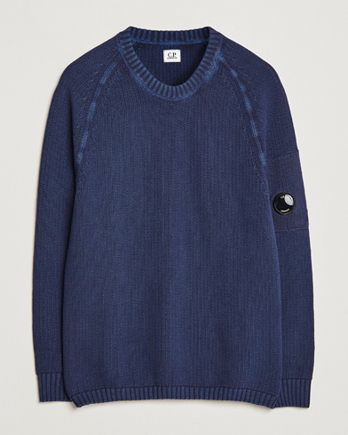 Men | Knitted Jumpers | C.P. Company | Cotton Crepe Special Dyed Knitted Crewneck Navy