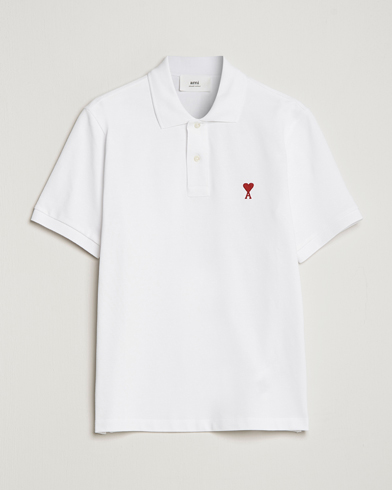 Men | Short Sleeve Polo Shirts | AMI | Heart Logo Piquet Polo White