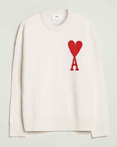 Men | Knitted Jumpers | AMI | Big Heart Wool Sweater Off White