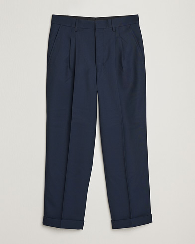 Men | Trousers | AMI | Wool Carrot Fit Trousers Navy