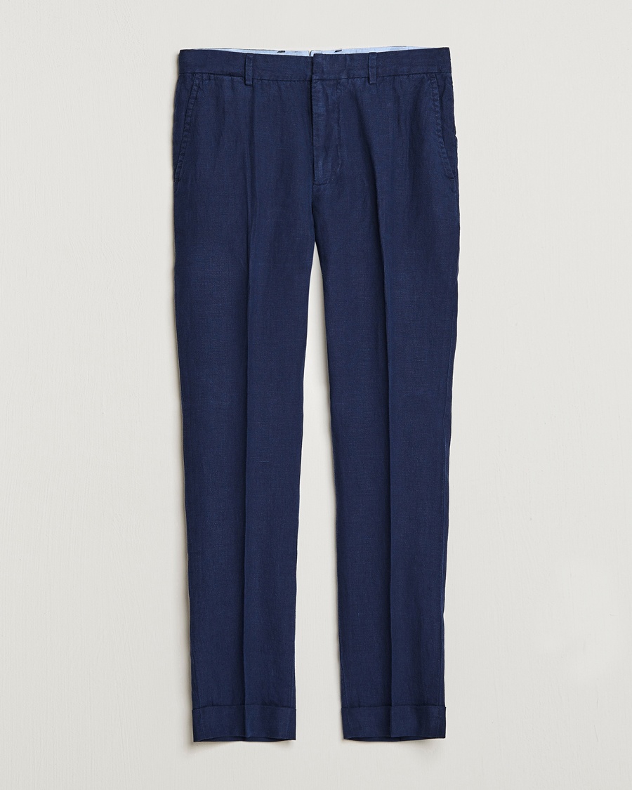 Polo Ralph Lauren Linen Pleated Trousers Navy – Blue