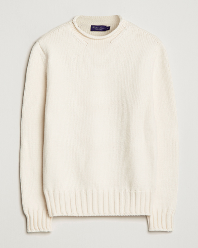 Men | Knitted Jumpers | Ralph Lauren Purple Label | Caged Cotton Rib Sweater Natural
