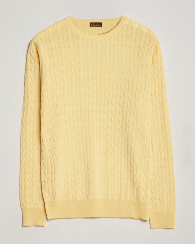 Men | Sweaters & Knitwear | Stenströms | Merino Cable Crew Neck Yellow