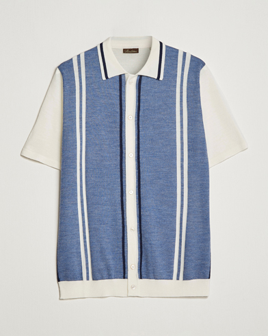 Men |  | Stenströms | Ripley Merino Striped Polo Shirt Blue