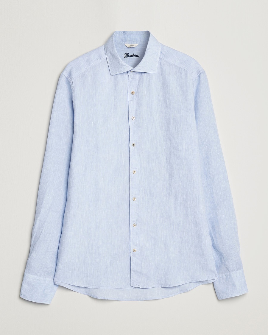 Stenströms Slimline Cut Away Linen Shirt Light Blue – Blue