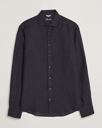 Men |  | Stenströms | Slimline Cut Away Linen Shirt Black