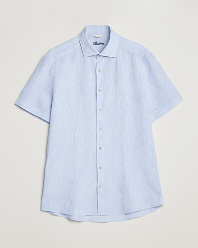 Men |  | Stenströms | Slimline Cut Away Short Sleeve Linen Shirt Light Blue
