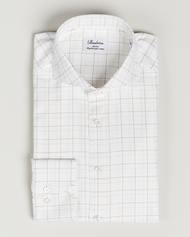 Men |  | Stenströms | Slimline Cut Away Windowpane Shirt White/Beige
