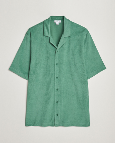 Men |  | Sunspel | Towelling Camp Collar Shirt Thyme Green