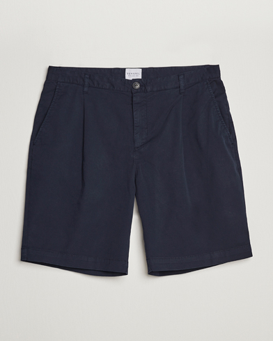 Men | Sunspel | Sunspel | Pleated Stretch Cotton Twill Shorts Navy