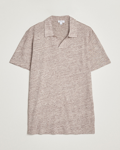 Men | Sunspel | Sunspel | Linen Polo Shirt Oatmeal Melange
