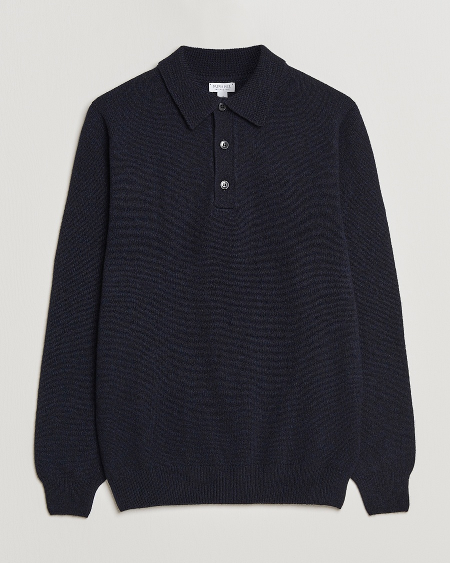 Auralee Wool Knit Polo Navy at CareOfCarl.com