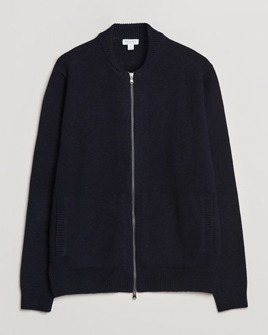 Men | Clothing | Sunspel | Knitted Lambswool/Cashmere Bomber Jacket Navy