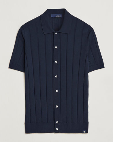 Men | Lardini | Lardini | Short Sleeve Knitted Cotton Crèpe Shirt Navy