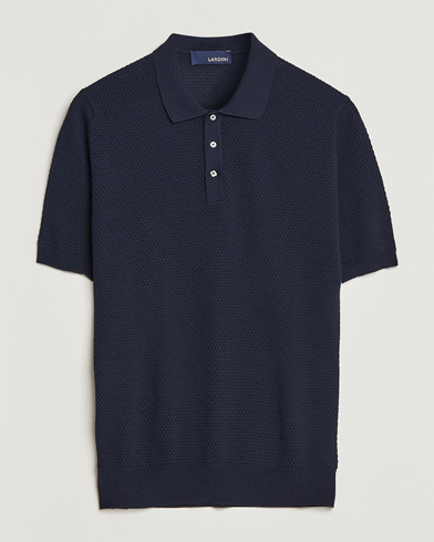 Men | Lardini | Lardini | Short Sleeve Knitted Structure Cotton Polo Navy