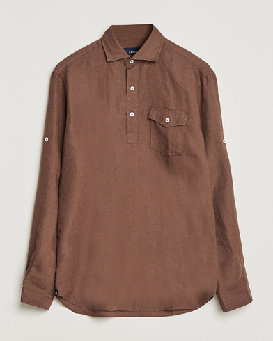 Men | The Linen Closet | Lardini | Relaxed Linen Popover Shirt Brown
