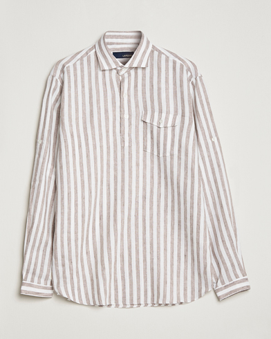 Men | Lardini | Lardini | Relaxed Striped Linen Popover Shirt Brown/White