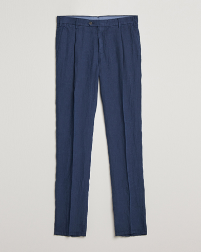 Men | Linen Trousers | Lardini | Pleated Linen Trousers Navy