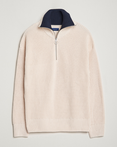 Men |  | GANT | Chunky Ribbed Knitted Half-Zip Linen White