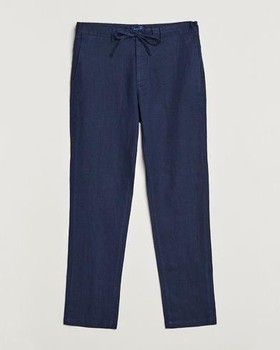 Men | Linen Trousers | GANT | Relaxed Linen Drawstring Pants Marine