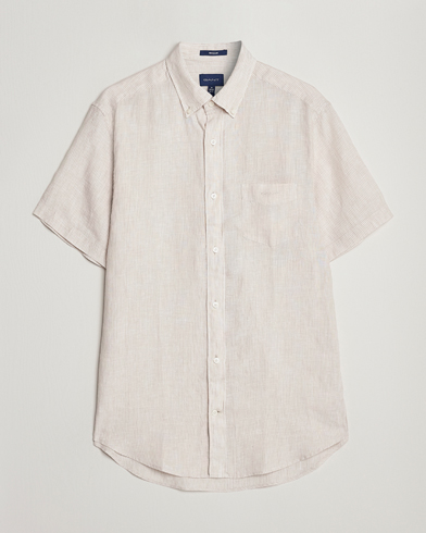 Men |  | GANT | Regular Fit Striped Linen Short Sleeve Shirt Dry Sand