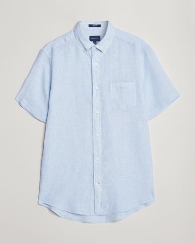 Men |  | GANT | Regular Fit Striped Linen Short Sleeve Shirt Capri Blue